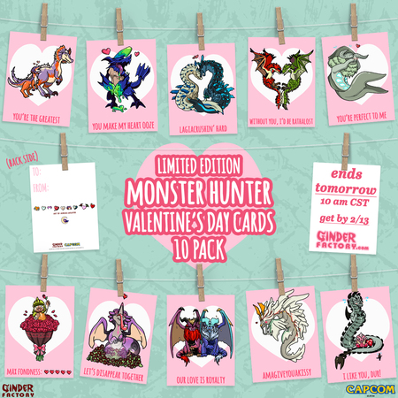 Share the love with Monster Hunter Valentine’s Day cards by Ginder Factory