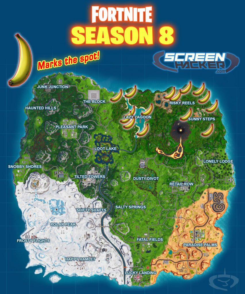 Fortnite Season 8 – Banana Locations Map