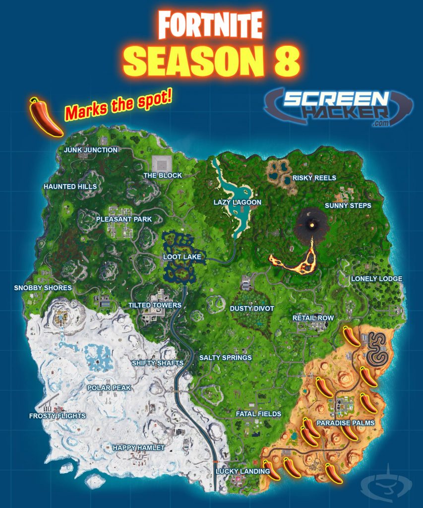 Fortnite Season 8 – Pepper Locations Map
